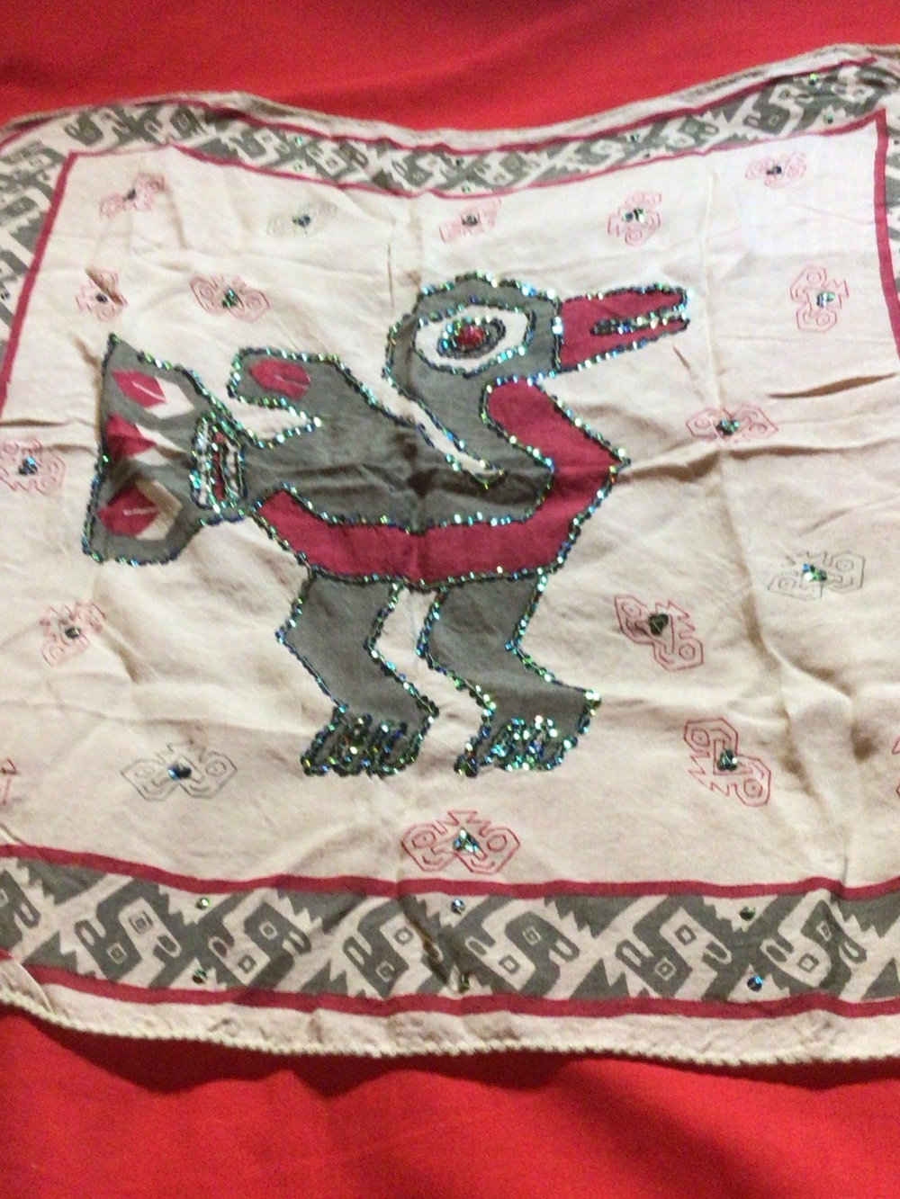 Bird Scarf 18” x 18” Sequined Rayon